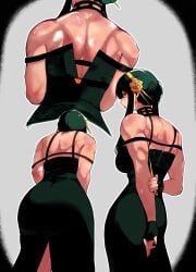 1girls 2d ass ass_focus assassin back_muscles back_view big_ass color color_edit colored dress earrings female female_only fit_female green_hair human masoq095 milf multiple_angles muscle_mommy muscular muscular_female solo spy_x_family sweat thorn_princess toned_female yor_briar yor_forger