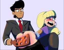 blonde_hair crying crying_with_one_eye_closed female gravity_falls male/female otk_spanking over_the_knee_spanking pacifica_northwest paddle spanking tears