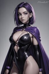 ai_generated bodysuit dc dc_comics latex latex_bodysuit moonliai purple_hair rachel_roth raven_(dc) simple_background teen_titans