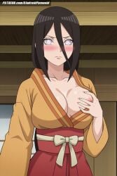 ai_generated aindroidparanoid ass aunt big_breasts boruto:_naruto_next_generations breasts breasts_out brown_hair busty byakugan cleavage curvy dojo female female_only flashing_breasts grabbing_breasts grabbing_own_breast hips huge_breasts hyuuga_hanabi japanese_clothes kimono large_breasts narrow_waist naruto naruto_(classic) naruto_(series) naruto_shippuden ninja nipples outdoors sandals silver_eyes squeezing stable_diffusion straight_hair taller_girl touching_breast voluptuous