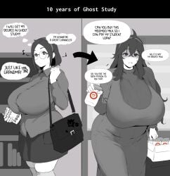 age_difference age_progression aged_down aged_up aging beta_hex_maniac big_breasts big_thighs black_hair breasts breasts_bigger_than_head button_down_shirt buttons dark_hair depressed dress english english_dialogue english_text female female_focus female_only glasses grey_background greyscale hair hair_between_eyes hairband happy happy_female hex_maniac hips huge_breasts large_breasts long_hair mature mature_female mature_woman milf_body monochrome old_version older_female pale-skinned_female pale_skin pokemon round_glasses setawar_(coco) short_hair skirt slightly_chubby slightly_chubby_female sweater text thick thick_hips thick_legs thick_thighs thighs tight_clothes tight_clothing tight_dress transformation transformation_sequence venus_body voluptuous voluptuous_female wide_hips woman_focus young_version young_woman