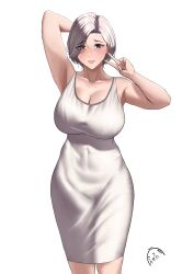 1girls absurd_res armpits big_breasts breasts cleavage clothed clothing dress female female_only grey_hair hi_res mature mature_female mature_woman milf n0n_001 original solo solo_female thick_thighs wide_hips