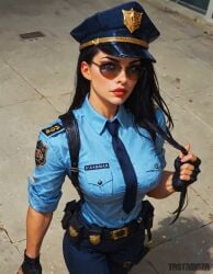 ai_assisted ai_generated black_hair blue_eyes caitlyn_kiramman cops_and_robbers_series league_of_legends officer_caitlyn police police_uniform tastamoza the_grind_series