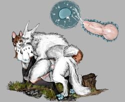 anthro anthro_on_feral bodily_fluids canid canine cum cum_inside digital_media_(artwork) doggy_style duo female feral from_behind_position genital_fluids impregnation jeffusherb male male/female mammal penetration pixel_(artwork) sex zoophilia