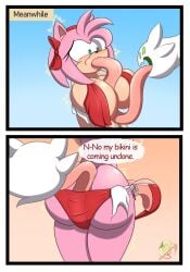 amy_rose bikini comic dialogue female ghost licking_body long_tongue roga14 sega sonic_(series) speech_bubble tongue_kiss