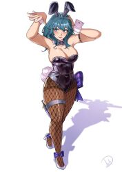 1girls alternate_costume blue_eyes bunny_ears bunny_girl bunnysuit byleth_(fire_emblem) byleth_(fire_emblem)_(female) delicious_brain deliciousbra fake_animal_ears fire_emblem fire_emblem:_three_houses large_breasts nintendo nipples one_eye_closed teal_hair