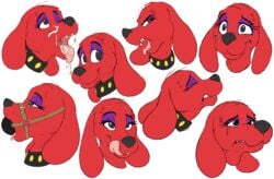 2019 ball_gag bondage bound canid canine canis clifford clifford_the_big_red_dog close-up collar cum cum_on_face domestic_dog expressions eyeshadow fangs female fur gag gagged hi_res looking_at_viewer makeup mammal messy model_sheet open_mouth psy101 rule_63 smile tears teeth tongue tongue_out