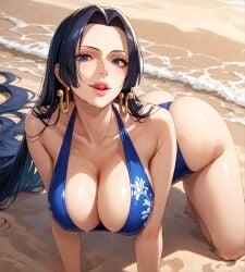 1girls ai_generated alex-schura all_fours ass bangs bare_shoulders barefoot beach bikini black_hair blue_eyes blue_hair blue_one-piece_swimsuit blue_swimsuit blush boa_hancock breasts cleavage clothing curvaceous curvaceous_female curvaceous_figure curvy curvy_figure earrings female female female_focus female_only inviting inviting_to_sex jewelry large_breasts licking_lips lips long_hair looking_at_viewer ocean one-piece_swimsuit one_piece outdoors parted_lips presenting presenting_breasts red_lips sand seductive seductive_look seductive_smile smile solo swimsuit thighs tongue tongue_out very_long_hair voluptuous voluptuous_female water wet