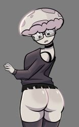 artist_request big_ass big_butt blush champaanimation champi_(oc) choker fanart fat_ass femboy glasses mushroom mushroom_humanoid no_background no_panties skirt thighhighs