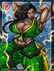 abs brazilian brazilian_female breasts capcom dark-skinned_female dark_skin extreme_muscles huge_breasts laura_matsuda muscle muscular_female osmar-shotgun smile solo street_fighter street_fighter_v thick_thighs