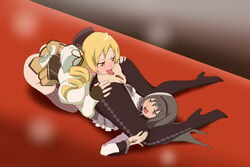 2girls akemi_homura anilingus anus ass ass_in_air black_hair blonde_hair blush bottomless clothed_sex clothing cristalmanor drill_hair embarrassed female_only forced gem hands_on_ass hat high_heel_boots high_heels kneeling legs_over_head long_hair magical_girl mahou_shoujo_madoka_magica multiple_girls open_mouth oral purple_eyes pussy rimjob rimming ripped_clothing ripped_pantyhose runway skirt spread_ass stockings tomoe_mami tongue tongue_out yellow_eyes yuri