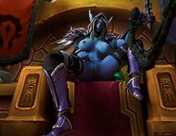 2020 3d 3d_(artwork) big_breasts blizzard_entertainment chains clothed dazar'alor dreamswarart female female_only femdom forsaken horde_banner horde_symbol leash looking_at_viewer pov pussy sylvanas_windrunner undead warcraft world_of_warcraft zandalar