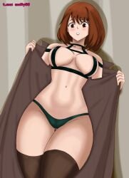 anime bandage big_breasts big_thighs boku_no_hero_academia breasts brown_eyes brown_hair cute embarrassed hentai ibispaintx juicy_pussy latex manga molly69 my_hero_academia ochako_uraraka ochako_uraraka_(hero_outfit) panties pussy raincoat stockings thick_thighs thighs uraraka_ochako villain villainess yellow_eyes