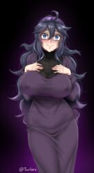 1girls breasts busty clothed dress erect_nipples female female_only hex_maniac huge_breasts human pokemon pokemon_xy text thick_thighs twrlare watermark wide_hips