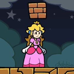 8bit animated black_eyes blonde_hair breast_expansion chabble dress mario_(series) mushroom night night_sky pixel_animation pixel_art princess_peach princess_peach_sprite_redraw_(meme) red_hair retrofication sprite_art super_mario_bros. super_mushroom transformation transformation_sequence