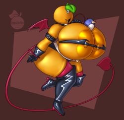 :p bat_wings big_breasts breasts busty citrus_(orangejuicemann) costume giant_breasts halloween heart_shaped_tail massive_ass massive_breasts massive_butt massive_thighs orange orangejuicemann pointy_tail thicc thick_thighs wardrobe_malfunction