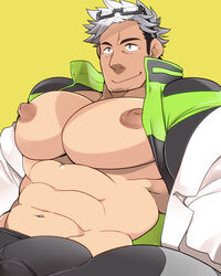 abs bara_tiddies bara_tits big_breasts big_chest big_nipples big_pecs bulge busty clothed erection_under_clothes gay gigantic_chest gigantic_pecs glasses_on_head grey_eyes grey_hair huge_chest huge_pecs large_pectorals male male_focus male_only man_boobs man_breasts manboobs massive_chest massive_pecs moobs muscular nipple_holes nipple_slits nipples pecs pokemon pokemon_go presenting_breasts puffy_nipples smile stubble takezamurai tan_skin willow_(pokemon) yaoi