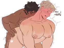 anal anal_sex big_pecs black_hair blonde_hair blush closed_eyes dark-skinned_male dungeon_meshi from_behind gay kabru laios_touden large_pectorals male male_focus male_only man_boobs moaning moaning_in_pleasure moobs nipples pecs pectorals penetration yaoi zloyhedgehog