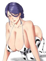 1girls absurd_res bikini breasts cleavage cow_girl cow_print cow_print_legwear cow_print_thighhighs female female_only hi_res huge_breasts legwear looking_at_viewer mature mature_female mature_woman milf n0n_001 original purple_hair solo solo_female swimwear thick_thighs thighhighs