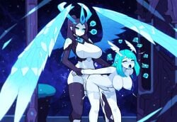 1futa 1girl1futa 2d ai_generated angel_wings big_breasts blue_eyes blue_hair cum duo female futa_on_female futanari moaning mullon novelai original robot robot_girl sex standing standing_sex stomach_bulge white_body wings