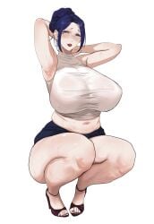 1girls absurd_res armpits blue_eyes breasts clothed clothing female female_only footwear glasses hi_res high_heels huge_breasts lulu95402099 mature mature_female mature_woman milf mole mole_under_mouth navel original purple_hair purple_toenails skirt solo solo_female thick_thighs toenail_polish wide_hips