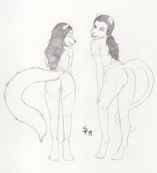 2019 2girls ass bottomless canid canine canis clothed clothing cougar daughter dreadwolfclaw1990 felid feline female galatea_mccready mammal mother mother_and_daughter multiple_girls parent presenting presenting_hindquarters pussy sybil_mccready traditional_media_(artwork) wolf