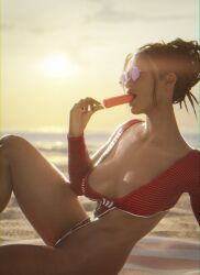 1girls 3d beach bikini ice_cream panam_palmer posing solo swimsuit