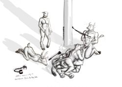 2019 4_toes 5_fingers anthro ball_bite balls big_breasts black_and_white_and_red bovid bovine breasts cattle clitoris clitoris_piercing cock_and_ball_torture dated deer dominant dominant_female ears_down erection feet felid female fingers full-length_portrait genital_piercing genital_torture genitals group hands_behind_back hooves kneeling male mammal masturbation nipple_chain nipple_piercing nipples nude_female nude_male pantherine penis piercing pivoted_ears portrait pussy riding_crop signature submissive submissive_male suea_noi_(character) sueanoi tail toes vaginal_masturbation vaginal_penetration whip