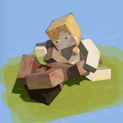 alex_(minecraft) blocky_body blush breasts covering_eyes covering_self cuntboy cuntboy/female cuntboy/futa cuntboy_penetrated dark-skinned_cuntboy dark-skinned_futanari dark-skinned_male diamondszero dickgirl dickgirl/male dickgirl_penetrating futa/male futanari highres holding_legs intersex light-skinned_dickgirl light-skinned_female light-skinned_futanari minecraft missionary missionary_position nature_background nude nude_cuntboy nude_dickgirl nude_female nude_futanari nude_male procreate_(software) small_breasts steve_(minecraft)