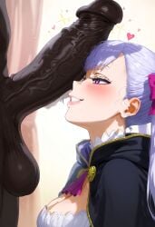 absurd_res ai_generated big_breasts big_penis black_clover black_penis blush breasts dark-skinned_male dark_skin gintoai hi_res huge_cock interracial large_breasts light-skinned_female noelle_silva purple_eyes silver_hair sweat twintails