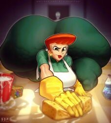 1girls anon ass ass_bigger_than_head ass_body ass_focus big_ass big_butt cartoon_network cleaning cleaning_supplies colossal_ass dexter&#039;s_laboratory dexter&#039;s_mom earrings fat_ass female_focus gigantic_ass gigantic_butt ginger_hair gold_earrings green_pants green_shirt holding_sponge huge_ass huge_butt ignantastro milf red_head red_lipstick soap soap_bubbles sponge stardustpapi thick_thighs twitter_link white_apron yellow_gloves