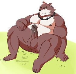 abs anus ass balls claws cum fur gen(radcanine) grass humanoid_penis jewelry male mammal muscular necklace nipples pecs penis radcanine ursid vein yaoi