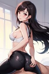 ai_generated big_ass big_breasts clothed_sex cowgirl_position crop_top cum final_fantasy fully_clothed looking_at_viewer looking_back mythrafan65 nintendo sex smile tifa_lockhart tight_clothing