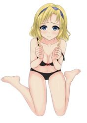 1girls blonde_hair blue_eyes bra female female_only hi_res panties pocolla sarah_dubois simple_background solo tagme the_boondocks