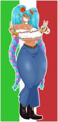 big_ass big_breasts big_butt big_penis big_thighs blue_eyes blue_hair braid breasts hatsune_miku hi_res high_resolution highres jeans latin_american_hatsune_miku_(meme) latina mexican mexican_miku peace_sign smile tan tan-skinned_female tan_body tan_fur tan_skin tanline tanned tanned_skin thedorodaddy thick thick_ass thick_hips thick_thighs thigh_highs thighs tight_clothing tight_fit underboob vocaloid wide_hips