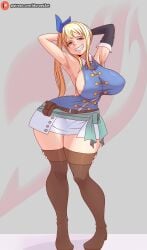 1girls armpits arms_behind_head big_breasts blonde_hair brown_eyes busty cleavage fairy_tail hi_res legs long_hair lucy_heartfilia musaed_art navel sexy_armpits smile thick_thighs thighs voluptuous wide_hips