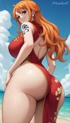 ai_generated anime_style beach big_ass china_dress female female_only moonliai nami nami_(one_piece) one_piece red_dress