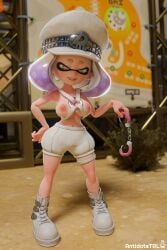 1girls 3d 3d_(artwork) antidotetrl big_breasts big_nipples breasts_out grand_festival_(splatfest) handcuffs inkling inkling_girl looking_at_viewer partially_clothed pearl_(grand_festival) pearl_(splatoon) self_upload smiling splatfest splatoon splatoon_(series) team_present_(splatfest)