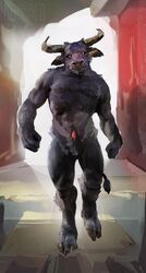 anthro boarred bovid bovine hi_res looking_at_viewer male male_only mammal minotaur muscular muscular_male nude penis solo