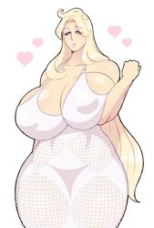 <3 1girls big_breasts blonde_hair breast_rest breast_squish breasts cleavage curvy eyeshadow female gandg heart huge_breasts long_hair luna_(gandg) milf nipple_bulge pink_lipstick solo voluptuous white_background white_dress wide_hips