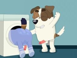 absurd_res anthro ass balls bluey_(series) butt_slap canid canine canis domestic_dog duo erection hi_res jack's_dad_(bluey) male male/male penis slap stripe_heeler wildside_45