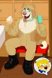 absurd_res animal_humanoid anthro balls belly big_balls big_penis bodily_fluids bushdog canid canid_humanoid canine canine_humanoid colla cum cum_on_penis dhole genital_fluids genitals hi_res humanoid male mammal mammal_humanoid muscular muscular_anthro penis slightly_chubby slightly_chubby_male solo vein veiny_penis vinny