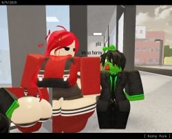 1boy 1girls 3d alien alien_boy bandana baronaces bigger_female breasts bulge bulge_through_clothing commission fat_ass female grabbing_ass grabbing_from_behind groping_ass groping_from_behind huge_ass imminent_sex jujutsu_shenanigans male red_hair request roblox roblox_avatar roblox_game roblox_studio robloxian self_upload small_breasts smaller_male tagme vivian_red