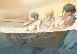 3boys atlus barefoot bathhouse black_hair blonde_hair blush booty_electric casual closed_eyes erection feet human male male_focus megami_tensei multiple_boys nipples nude pale_skin penis persona persona_5 public ren_amamiya ryuji_sakamoto shin_megami_tensei sitting sleeping steam tagme testicles toes uncensored wet yaoi yusuke_kitagawa