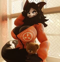 1girls 3d adorable big_breasts breasts cleavage cute female goldenfoxythefox huge_breasts jumpsuit looking_at_viewer mal0 malo rubbing_eye scp-1471 scp-1471-a scp-1471-a_(da.nilkaz) scp_foundation teddy_bear tired too_cute
