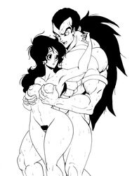 1boy 1boy1girl 1girls 4:3 areolae armband black_hair breast_grab breasts curvy dragon_ball dragon_ball_z earrings female good_launch groping henrik-drake hhammerh hourglass_figure human interspecies large_breasts launch long_hair male muscles muscular_male navel nipples ponytail pubic_hair pussy raditz sketch straight sweat traditional_media very_long_hair white_background wide_hips