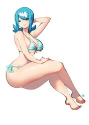 1girls big_ass bikini breasts feet female human human_only kenron_toqueen lana's_mother_(pokemon) milf mob_face mother nintendo pokemon pokemon_sm sitting solo striped striped_bikini thick_thighs wide_hips