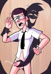 2025 2boys 5_fingers against_wall ahe_gao balls blush bottomless bottomless_male brown_hair buttoned_shirt cartoony cel_shading cum cumming cumming_from_handjob cumming_from_masturbation cumshot dreamworks dreamworks_animation drool drooling eyes_rolling_back frown gay gay_sex glasses hand_on_penis handjob handjob_from_behind holding_arm how human humanoid itamigao light-skinned_male light_skin looking_at_partner looking_down male male/male male_only masturbation me_and_my_shadow motion_lines navel no_pants non-human open_mouth penis pleasure_face saliva_trail seductive seductive_look self_upload shadow shadow_dan shirt shirt_only short_hair signature standing standing_handjob standing_masturbation standing_sex tie toony wooden_wall yaoi