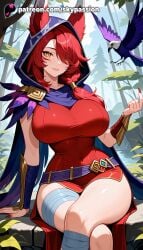 1girls 2025 ai_assisted ai_generated anime arm_wrap artist_name bandage_over_one_eye bandaged_arm bandaged_hand bandaged_leg bandages belt big_breasts big_breasts big_breasts big_chest bird bird_on_hand branch breast breasts breasts breasts bust busty cape chest crossed_legs crow day dress explicit female grass hair_over_one_eye hi_res high_quality high_resolution highres hood in_tree large_breasts league_of_legends league_of_legends:_wild_rift leg_wrap long_hair looking_at_viewer naked_bandage nature outdoors palm_tree patreon patreon_username plant red_hair riot_games sarashi sitting sitting_in_tree skypassion smile solo stable_diffusion thighs tree vastaya watermark witch_hat wrist_wrap xayah