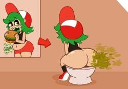 1girls big_ass bloated_belly burger fart fart_cloud fart_fetish farting fat_ass female mira_(sorollos) mole_on_ass moles oc sorollos toilet_use